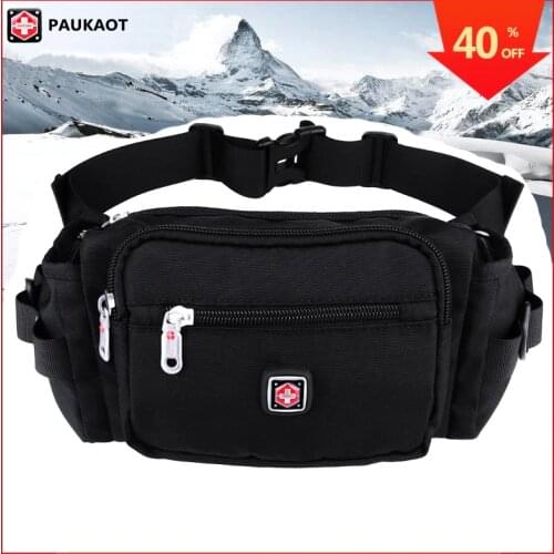 PAUKAOT Men Waist Bag Pack Casual Functional Money Belt Bags Male Phone Hip Bum Fanny Packs Black Canvas Travel Pouch Money Bags