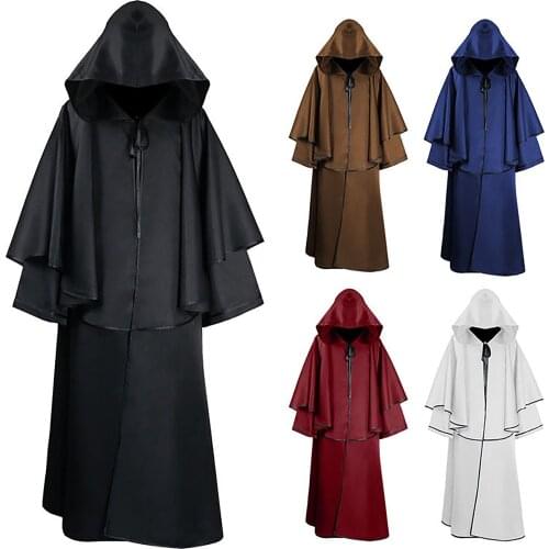 Adult Halloween Grim Cloak Cape Hooded Medieval Costume Witch Wicca Vampire Halloween Costume Dress Coats 5 Colors#f3