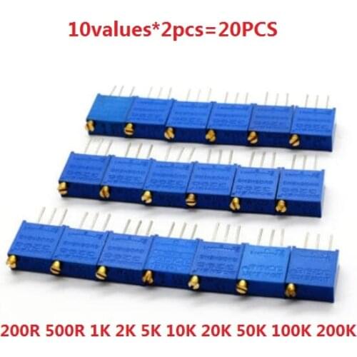 3296W potentiometer 20pcs=10values*2pcs adjustable resistor kit W-200R 500R 1K 2K 5K 10K 20K 50K 100K 200K 102 103 104 201 SET