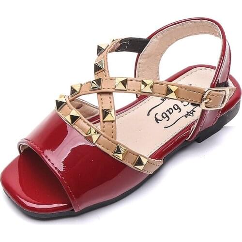 Girls Sandals Childrens Female Treasure Rivet Princess Shoes Fashion Open Toe Girls Soft Fashion Sandals Kids Casual Sandals