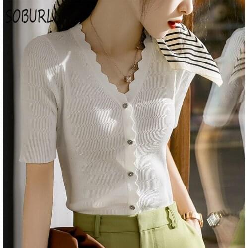 SOBURLUR 2021 Summer New Basic Short Sleeve Woman Clothes Crop Tops Womens Blouse Womens Shirt Blousas White Shirt