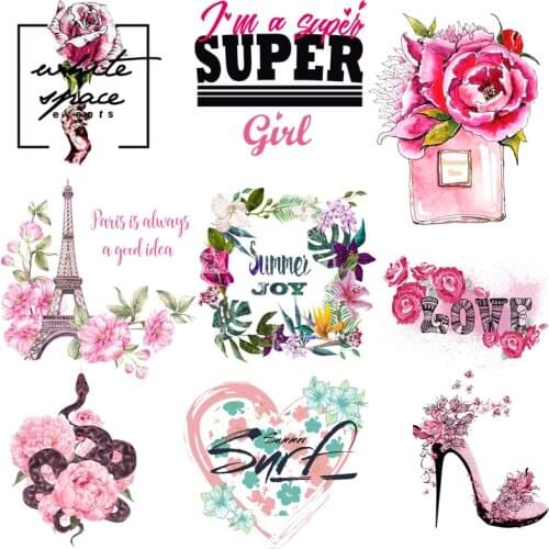 DIY Summer Joy Iron On Transfer For Clothing Flower Snake Heels Perfume Thermo Stickers For Clothes Thermal Transfer For Clothes
