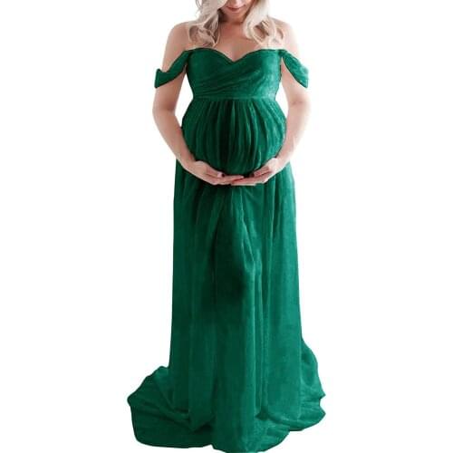 Green Maternity Dresses For Photo Shoot Chiffon Pregnancy Dress Photography Prop Maxi Gown Dresses For Pregnant Women Clothes