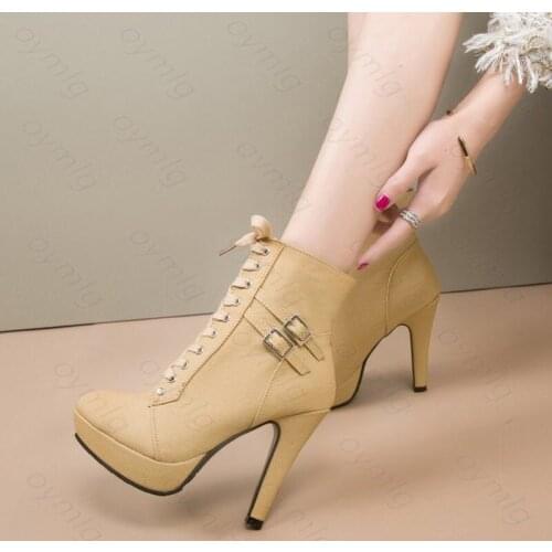 Womens shoes 2021 PU boots winter large size 43 womens boots round head waterproof platform high heel side zipper