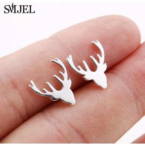 SMJEL Stainless Steel Christmas Animal Earrings for Women Girls Minimalist Antler Deer Head Studs Earing Child Gifts 2021