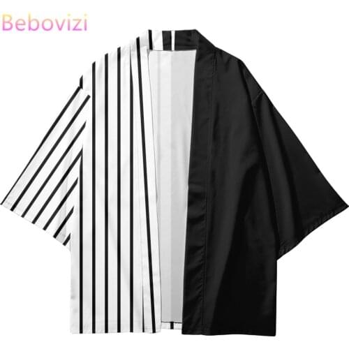 Plus Size XXS-6XL Asymmetry Stripes Loose Japanese Asian Harajuku Streetwear Cardigan Women Men Haori Kimono Cosplay Top Yukata