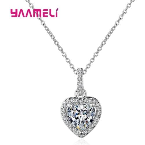 Bijoux Femme Choker Chain Transparent Shiny Heart Cz Rhinestone Crystal Pendant 925 Sterling Silver Necklace For Women Jewelry