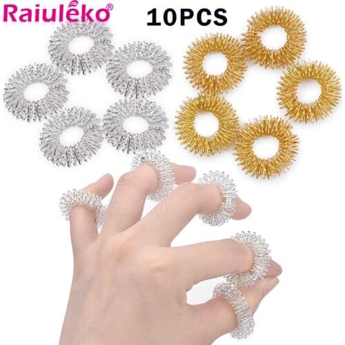 10pcs Finger Massager Acupressure Hand Massage Ring Pain Relief Stress Finger Lose Weight Hand Relax for Health Care 2 Colour