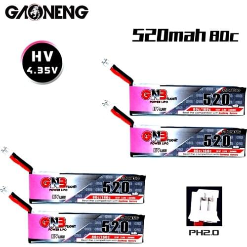 2/4/6/8PCS GAONENG FPV Lipo Battery 520mAh 3.8V 80C/160C 1S HV 4.35V With PH2.0 Plug For Tinyhawk Kingkong LDARC TINY Drone