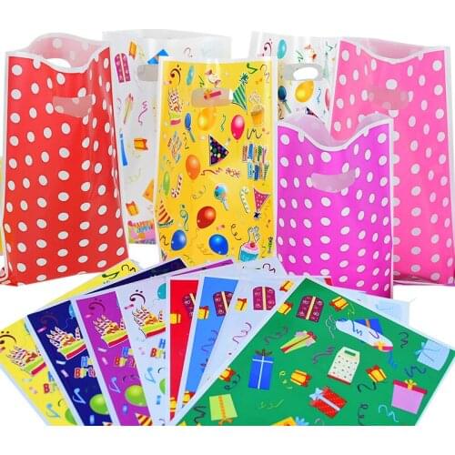 20Pcs Happy Birthday Baby Shower Party Kids Favors Polka Dot Plastic Loot Bags Wedding Gift Food Packaging Supplies