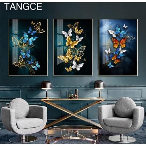 Abstract Golden Wings Butterfly Painting Tableaux Big Poster Print Wall Art Pictures for Living Room Cuadros Salon bts Posters