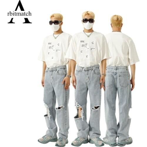 Arbitmatch Ripped Jeans For Men Selvedge Denim Baggy Jeans Hip Hop Pants Men Streewear Cotton Men trousers Oversize clothing