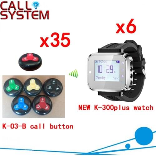 Wireless Calling System For Restaurant WIth Watch Pager And 100% Waterproof Call Button Full Equipment(6 watch+35 call button)