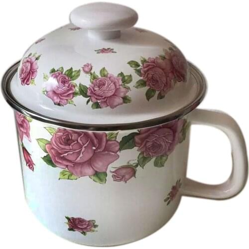 Cold Water Cup Mug Homy Daily Use Bowl with Cover Sugar Tin Can 1400ML Enamel Cup Noodles Bowl With Handle
