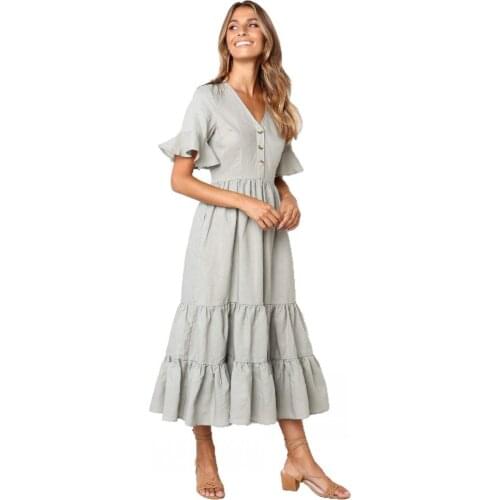 Fengtingfengting2021 Fashion Elegant New Street Fashion Women Cotton V Collar Flounce Skirt Dress To Show Your Beauty