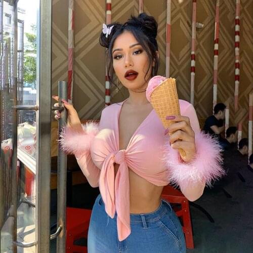 T-Shirt Women Clothes 2021 Summer Hot European style Pink Tee Tops Sexy Streetwear Long sleeve Fashion T-shirt All-match Fashion