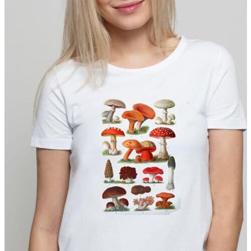 T-shirt ladies clothes summer mushroom art print T-shirt femme casual aesthetic short-sleeved Harajuku kawaii female tops tee