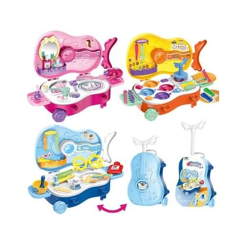 3 Styles Children Pretend Play Violin case trunk Box Beauty Fashion Kids Toy Make Up Case donuts baking Toys Set Doctor Kit Set