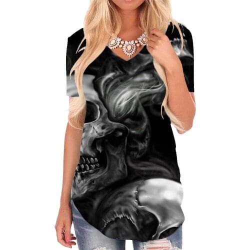 Giyu Brand Skull T Shirt Women Smoke Cloud Shirt Print Hip Hop V-neck Tshirt Rock T-shirts 3d Punk Tshirts Printed