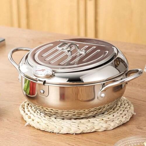 Hot Sale Stainless Steel Deep Fryer With Thermometer And Lid Household Tempura Fryer Pot For Kitchen Induction Cooker Cooking