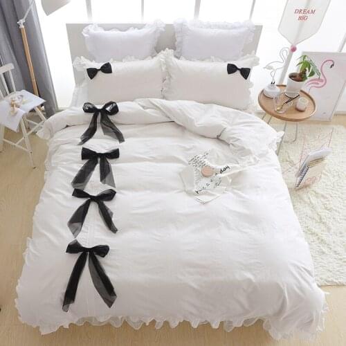 New Bedding Set cotton Bed Sheets lace Duvet Cover Flat Bed skirt Sets Home Textile girls Bedroom Bed Set Juegos