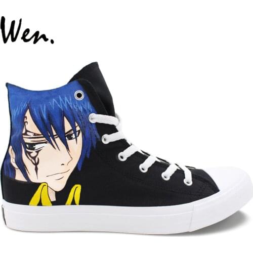 Wen Anime Design Hand Painted Custom Shoes Fairy Tail Erza Scarlet Jellal Fernandes Unisex Canvas Sneakers High Top Skate Shoes