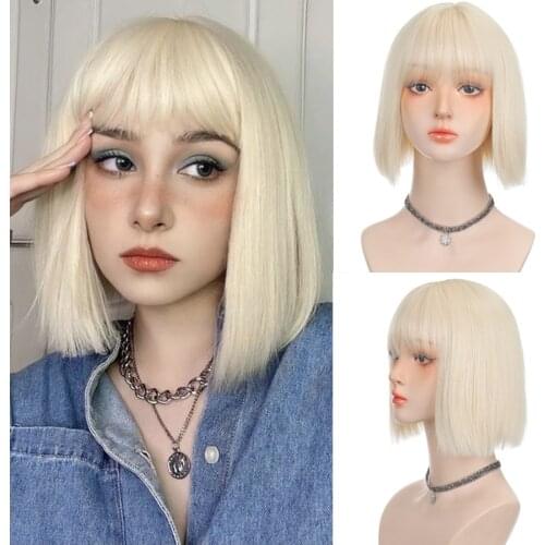 LANLAN synthetic black, pink Lolita wig short straight bob cosplay wig for white/black women heat-resistant hair wig