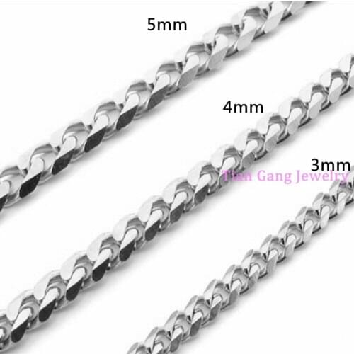 Fashion Gift 3/4/5/mm Wide Women Mens Chain Necklace Curb Cuban Link Silver Color Stainless Steel Necklace Jewelry