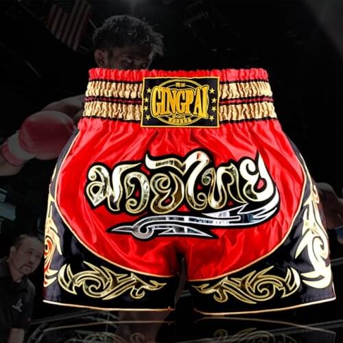 Mens Sanda boxing Shorts MMA Fight trunks breeches Martial Arts Seen Pants Muay Thai Shorts Black Red Short Trunks