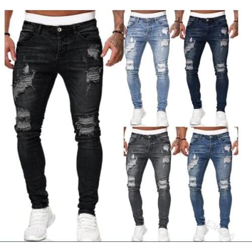 2022 Jeans Men Stretch Ripped Pants Jeans Elastic Waist Skinny Streetwear Mens Denim Jean hombres pantalon homme Male Trousers