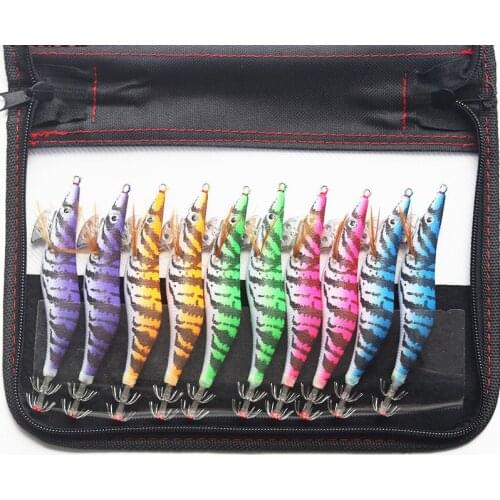 10PCS Shrimp Fishing Lure Set Squid Jigs 2.5# 3.0# 3.5# Hook Prawn Lure Artificial Bait Wooden Shrimp Fishing Tackle