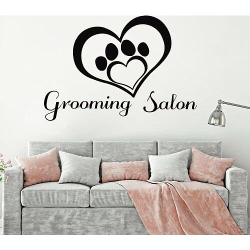 Pet Grooming Salon Wall Decal Vinyl Dog Paw Pet Shop Wall Decor Sticker for Pet Salon Decor Waterproof Dog Buauty Mural Z604