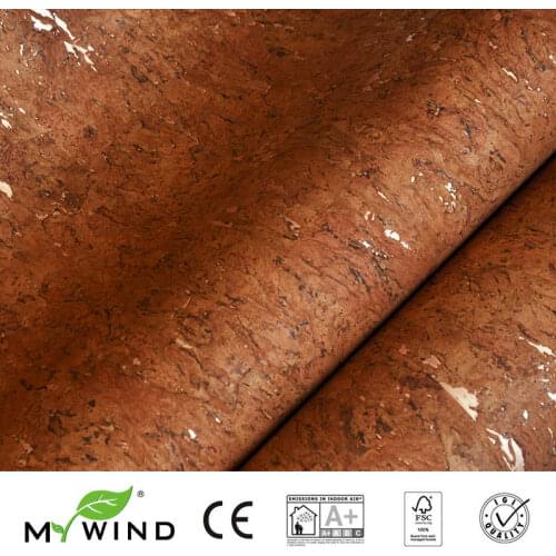 MYWIND New Design Brown Wood Color Cork With Gold Foil Wallpaper For Home And Rrestaurant Decoration