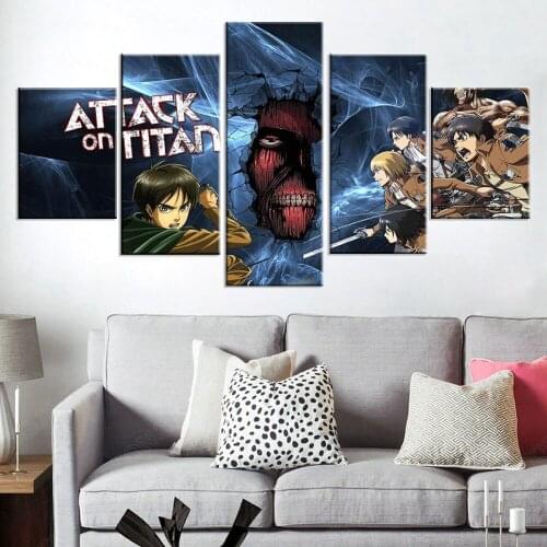 Anime Poster 5 Piece Wall Painting Attack On Titan Scouting Legion Modular Picture Modern Home Decor Work Canvas HD Print