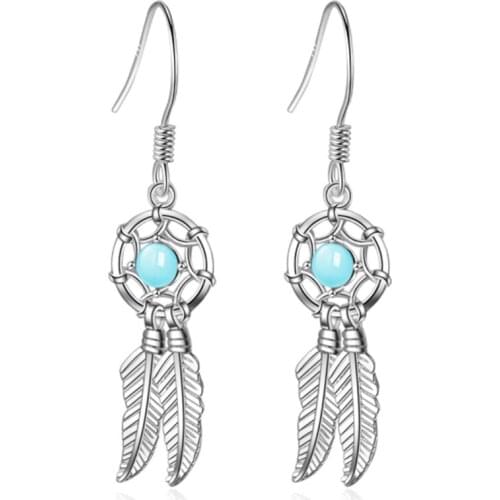 National style simple retro literary personality temperament fashion wild blue crystal long silver plated earrings IR042