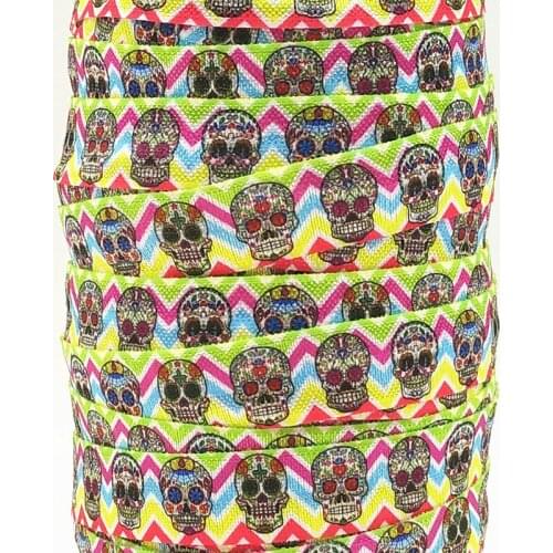Q&N ribbon 5/8inch 15mm 160526031 skull chevron folded over elastic FOE for hair tie free shipping