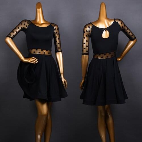 Mesh Latin Dance Dress Women Salsa Dancewear Black Dress Ballroom Practice Wear Performance Costume Tango Dance Outfit JL3220