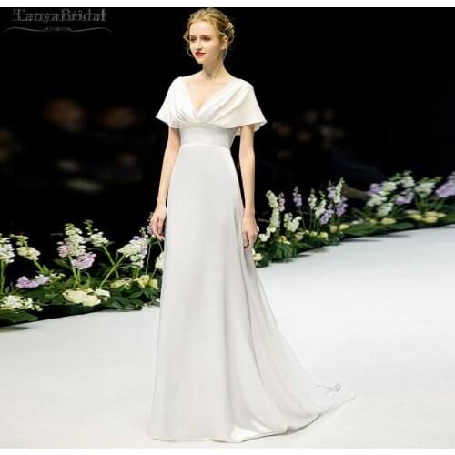 A Line Simple Wedding Dresses Soft Satin Elegant V-Neck Bridal Gowns Robe de Soriee Chic Boho DW269