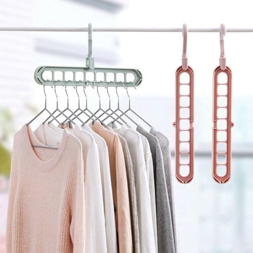 9Holes Magic Multi-port Support hangers for Clothes Drying Rack Multifunction Plastic Clothes rack drying hanger Storage Hangers