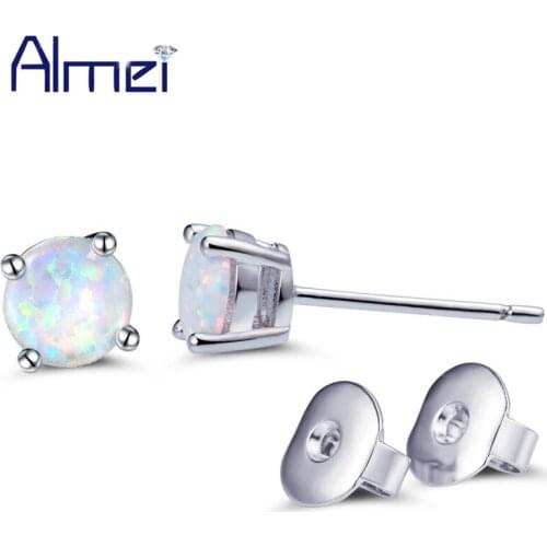 Almei 6mm Fire Opal Earrings for Women Rainbow Earring with Stone Silver Color Earings Fashion Jewelry Gifts for Girls 5% ER077