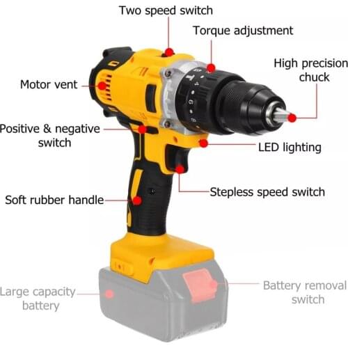 18V Electric Impact Drill 13mm Brushless Rotary Hammer Drilling Electric Screwdriver Without Battery 2 Speed Power Tool