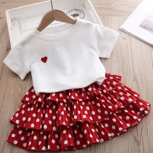 Kids Clothes Girls Toddler Kids Baby Girl Print White Blouse Polka Dot Skirts Summer Short Sleeve 2PCS Infant Girl Clothes