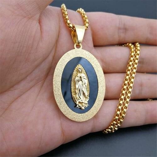 2019 Newest Stainless Steel Virgin Mary Pendant Necklace for Women/Men Gold Color Christian Madonna Necklace Religious Jewelry