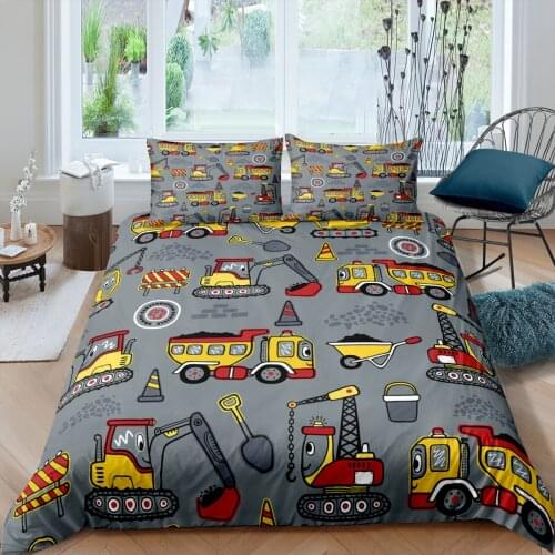 Home Textiles Luxury 3D Engineering Vehicle Print Duvet Cover Set Pillowcase Kids Bedding Set AU/EU/UK/US Queen and King Size