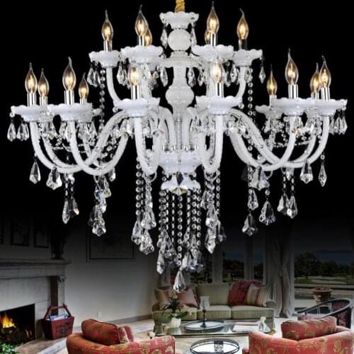 Home white glass chandelier crystal lighting 110-240V E14 modern led candle chandeliers for living room Restaurant Salon lampada