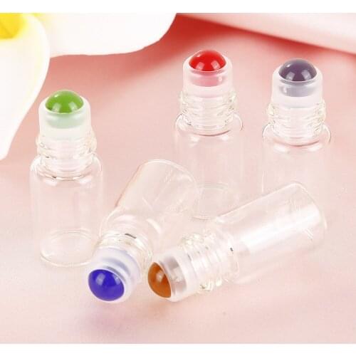 Essential Oil Roller Bottle Fake Gemstone Roller Black Cover 1 ml 2 ml 3 ml Clear Amber Travel Vials 100pcs/lot P244