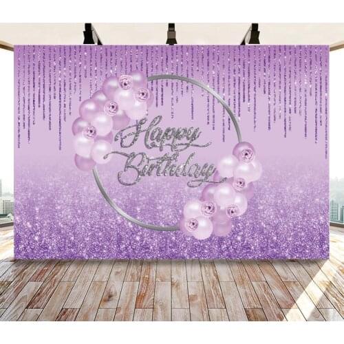 Happy Birthday Theme Party Purple Glitter Balloon Backdrop Photography Mint Green Dinner Table Background Decor Photo Studio