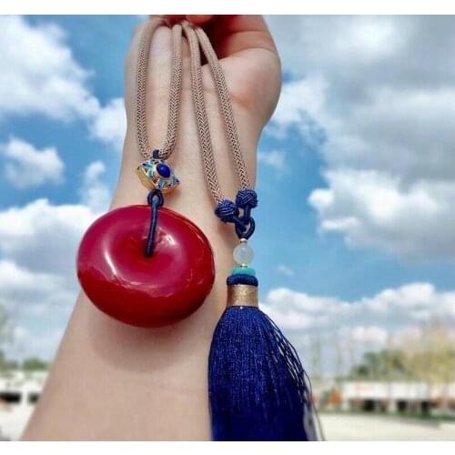 Fine jewelry Natural Rare Red Coral Crystal Gemstone Doughnut Pendant drop shipping