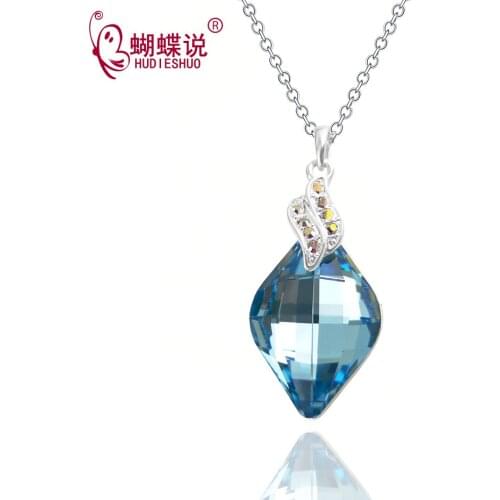 HUDIESHUO New Water Drop Geometric Cut Necklace Vintage Elegant Blue Crystal 2019 Suspension Pendant Necklace Women Jewelry