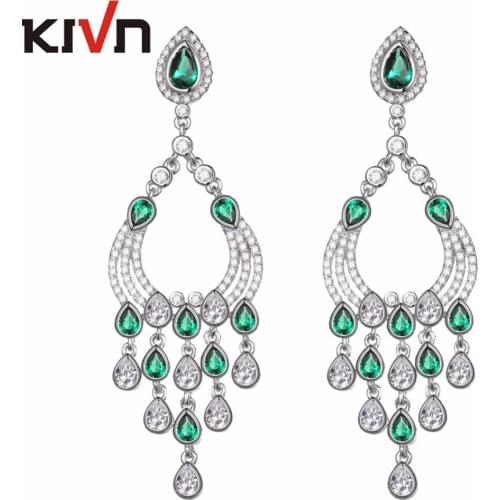 KIVN Womens Fashion Jewelry Long Dangle CZ Cubic Zirconia Chandelier Bridal Wedding Earrings Mothers Birthday Christmas Gifts